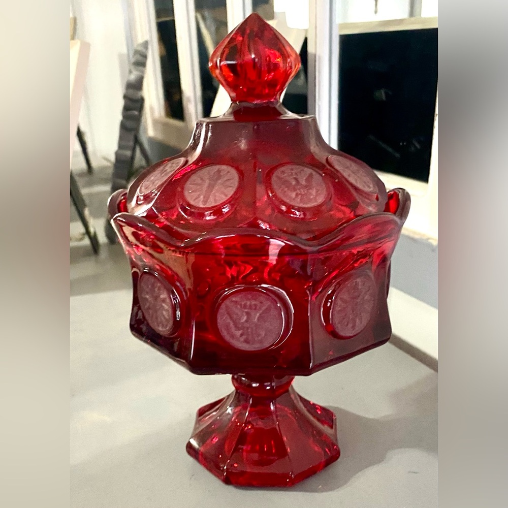Fostoria Vintage Ruby Coin Wedding Bowl & Lid